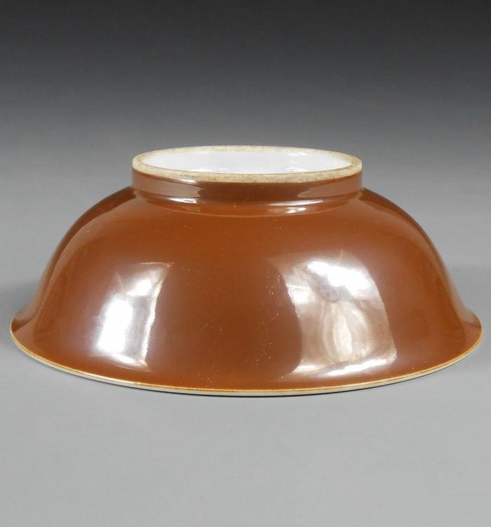 清康熙紫金釉青花撇口碗