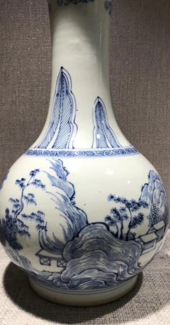 价格_清中期青花铁线描蒜头瓶,图片_来自藏友天惠_瓷器_地摊交易_华夏