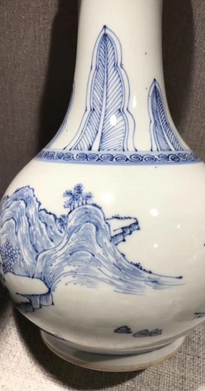 价格_清中期青花铁线描蒜头瓶,图片_来自藏友天惠_瓷器_地摊交易_华夏