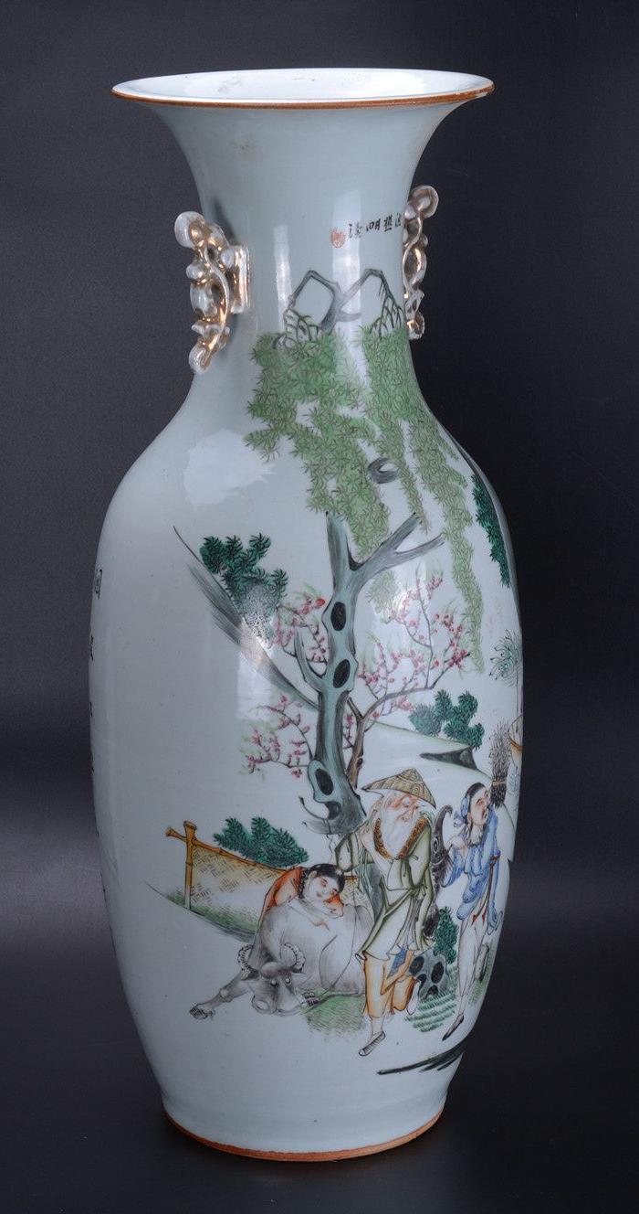 民国粉彩渔樵耕读大瓶