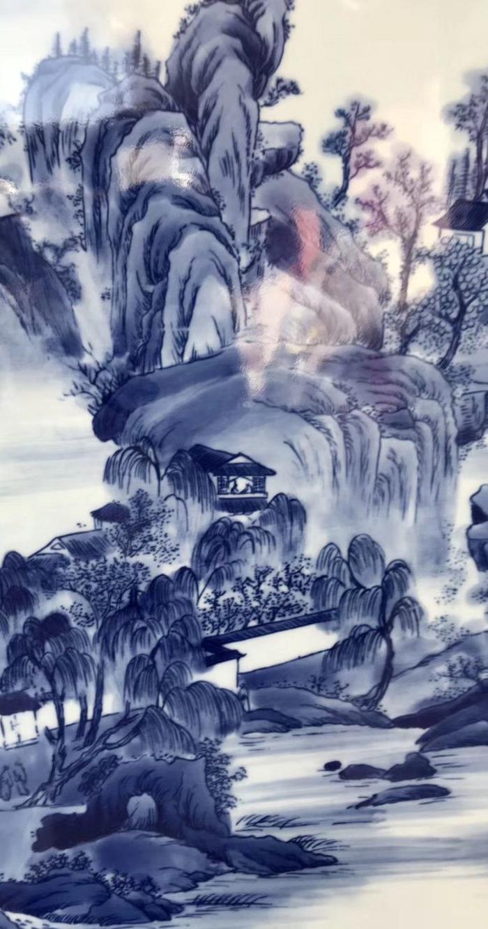 民国青花大王,王步款山水插屏