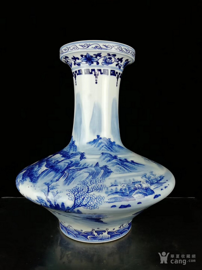 清一品堂山水风景纹扁肚瓶