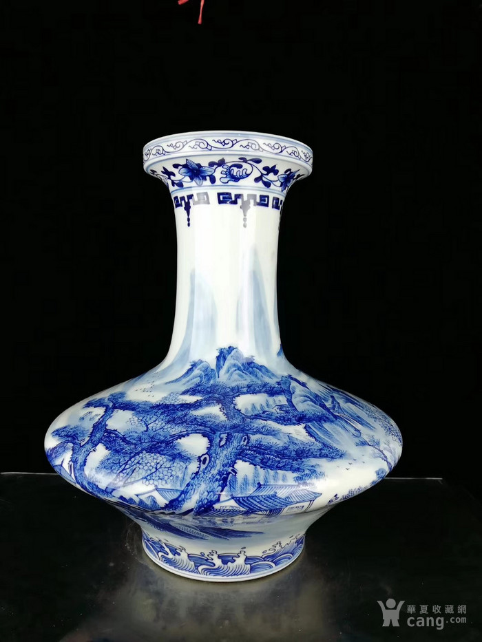 清一品堂山水风景纹扁肚瓶