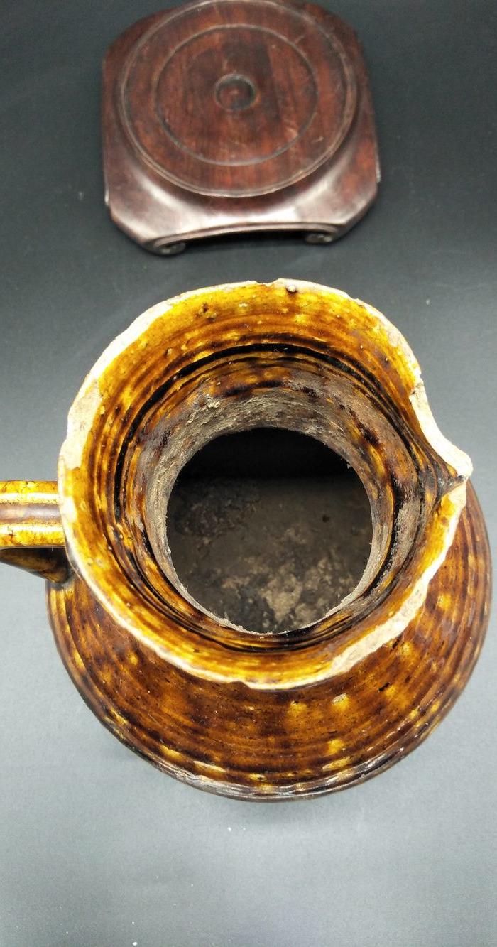 西坝窑元明玻璃酱釉大执壶