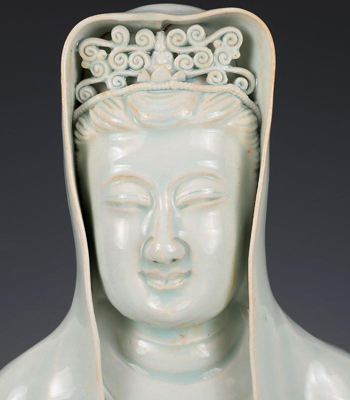 宋湖田窑影青釉观音瓷像36 28