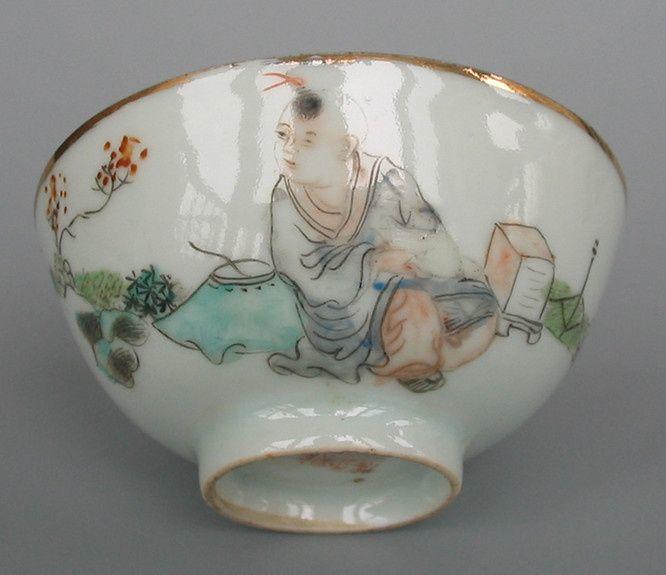 瓷绘名家吴少峰绘浅绛彩人物纹莲子碗a号