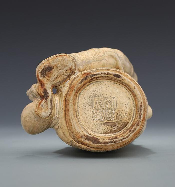 清中晚期 陈国治 瓷雕 竹根笔筒