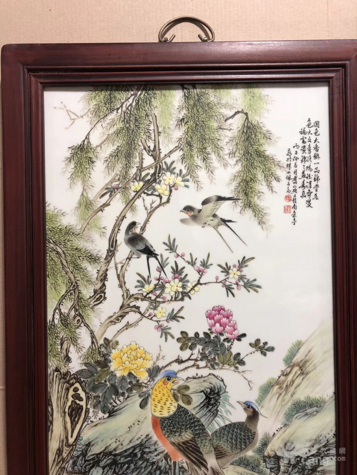 精品粉彩花鸟瓷板画 珠山八友程意亭款!lhk