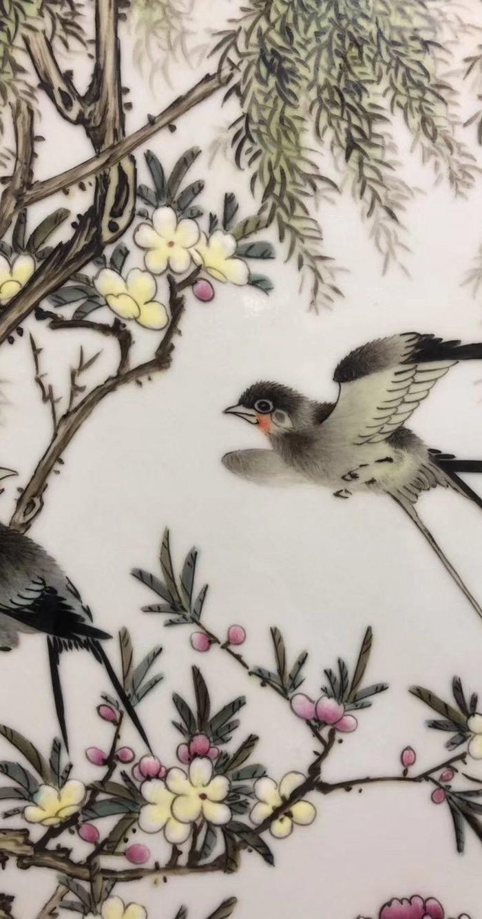 精品粉彩花鸟瓷板画 珠山八友程意亭款!lhk