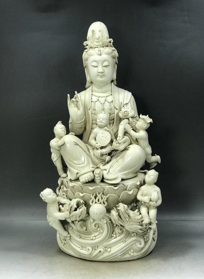 民国德化瓷五子闹观音塑像48x24