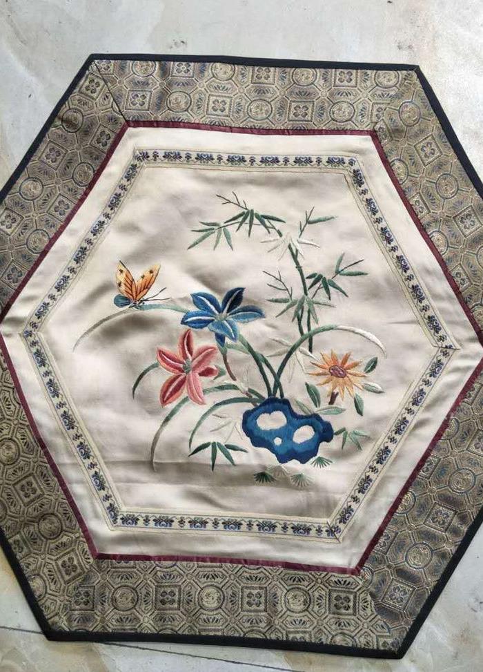 全品民国京绣全手工刺绣蝴蝶花卉纹六*画片挂件