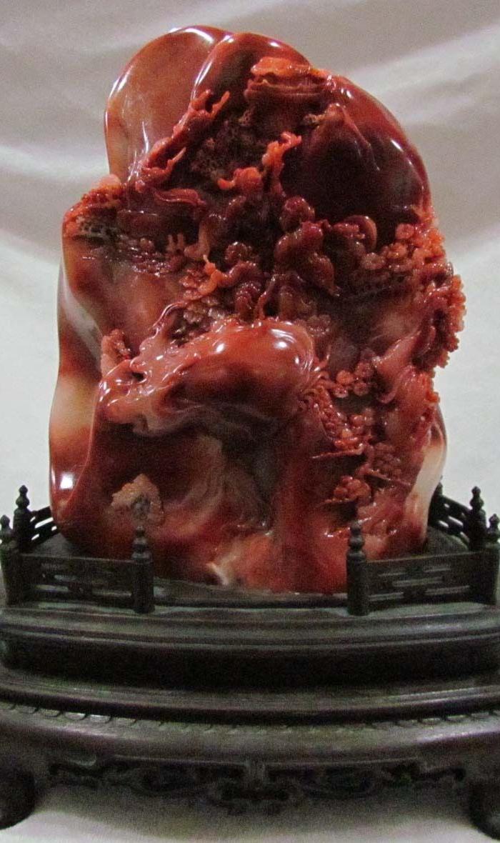 民国老寿山石红芙蓉石人物故事摆件