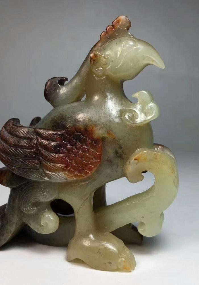 *和田玉战汉凤鸟手把件