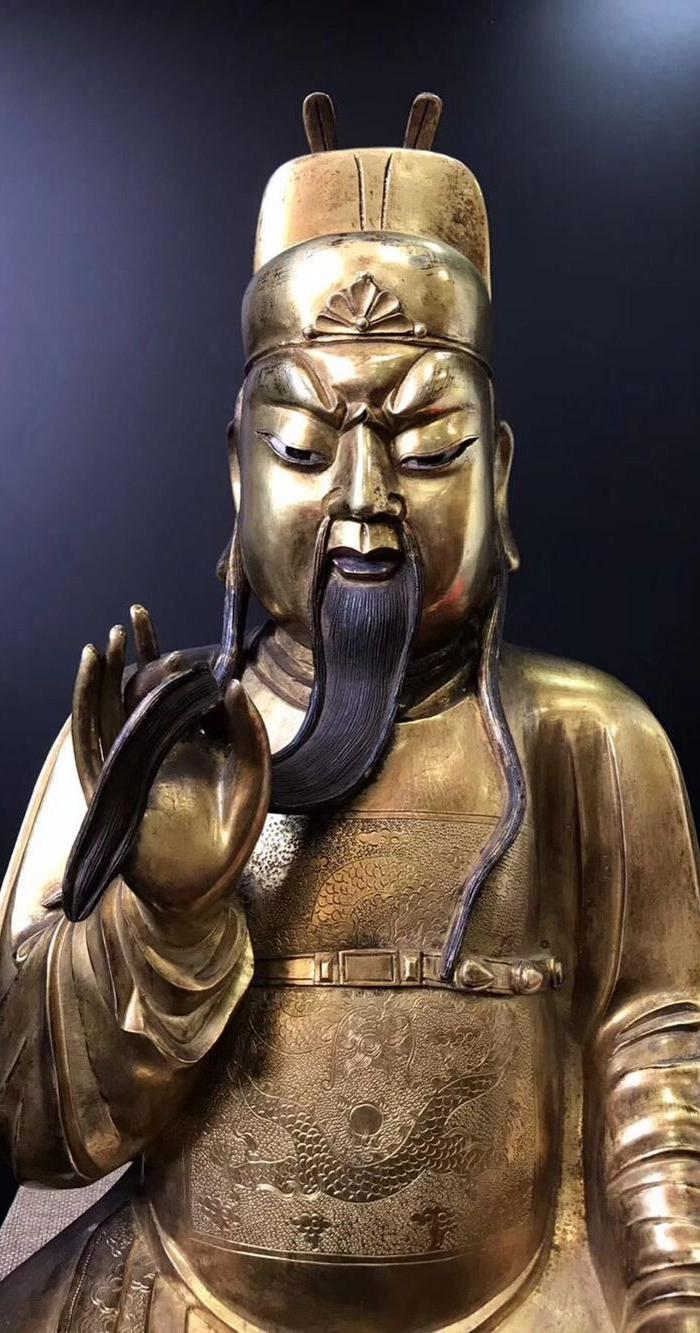 清代 铜鎏金关公像