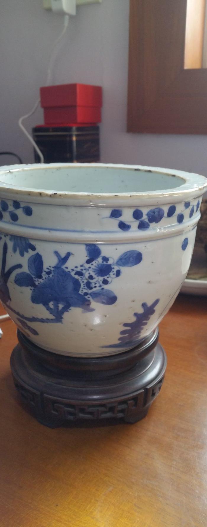 晚清青花文房小卷缸一个