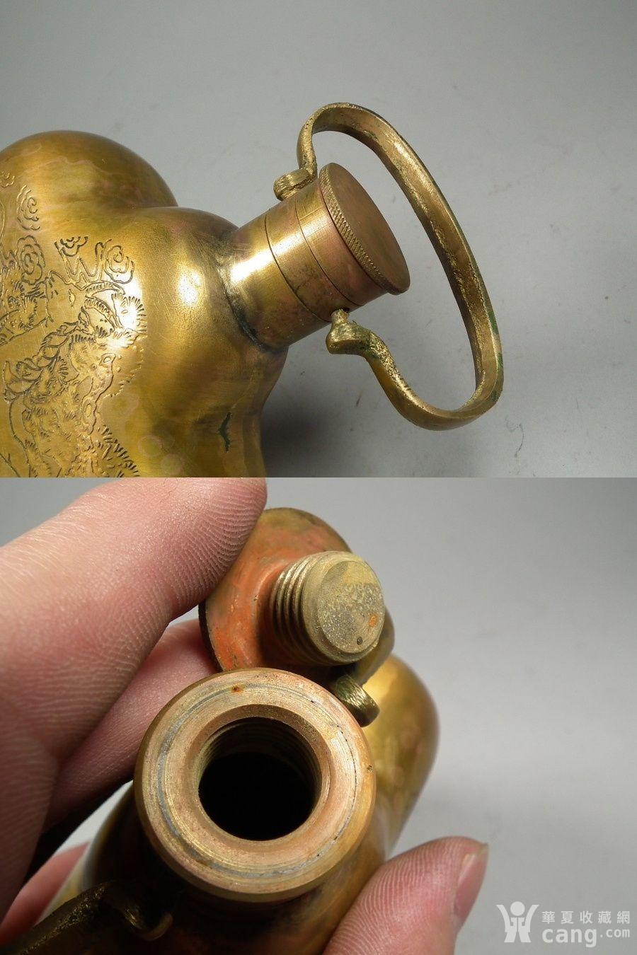 清代老黄铜合和二仙五角型暖手壶