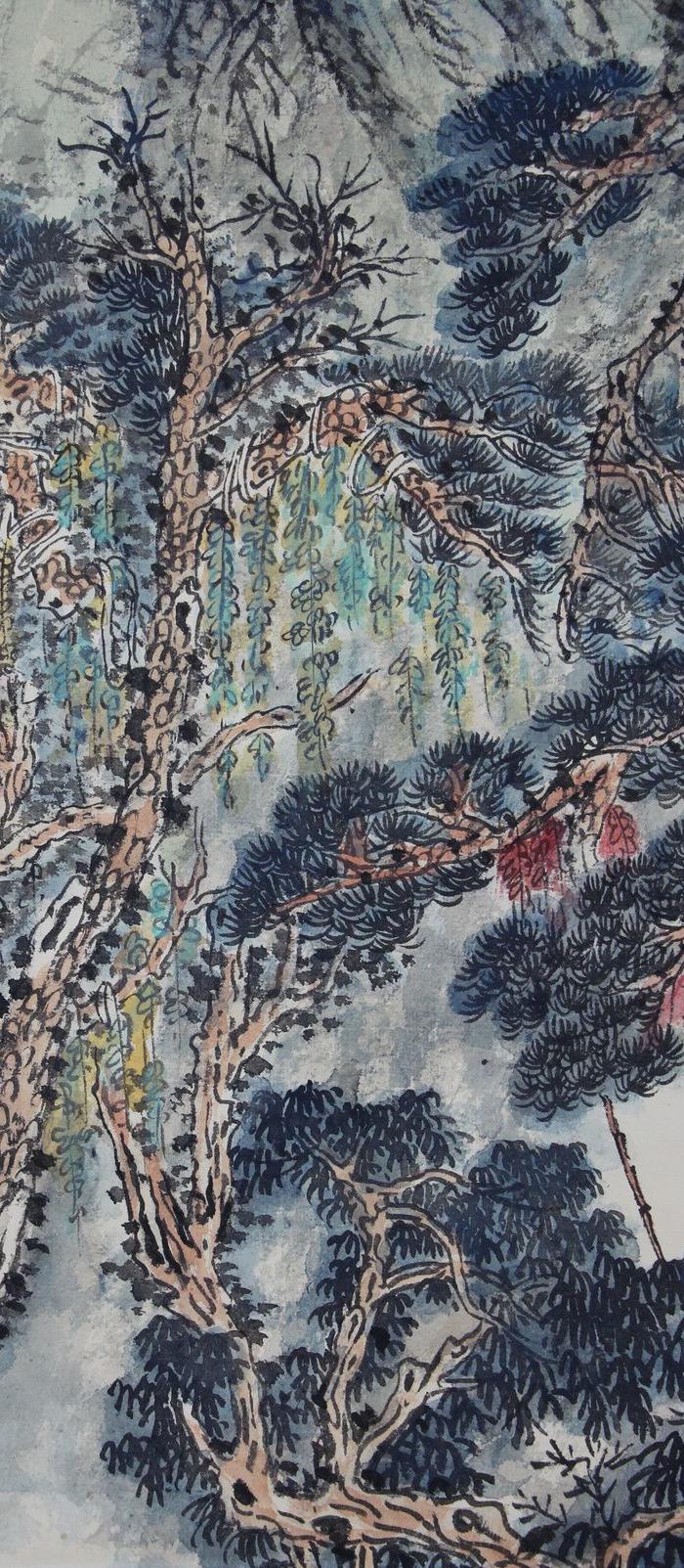 张大千青绿山水人物立轴