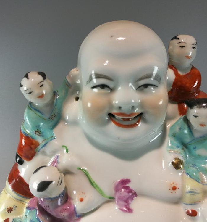 解放初期景德镇粉彩五子登科弥勒佛