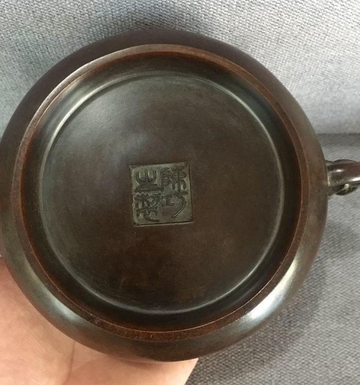 陈巧生制纯铜紫铜双象耳香炉