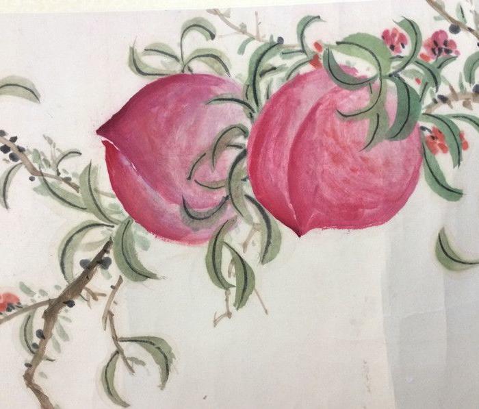 画家张大千花卉寿桃国画