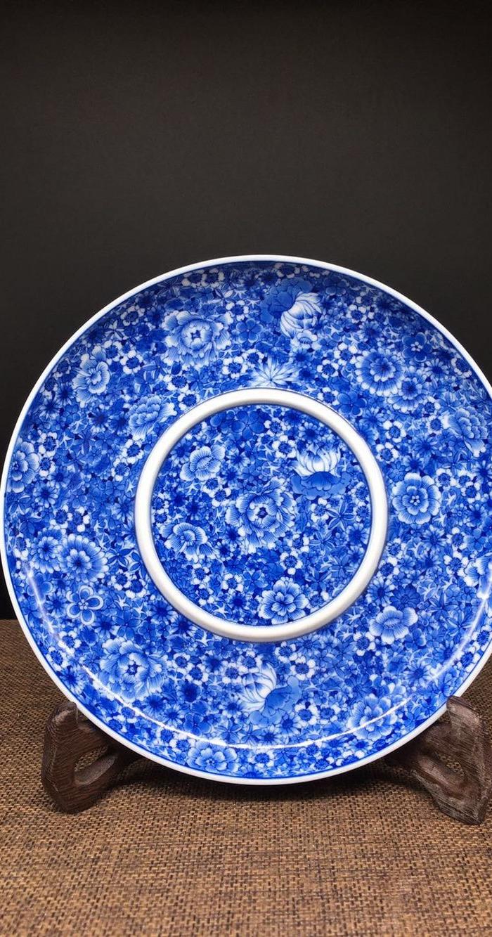 全手绘青花万花盘一块