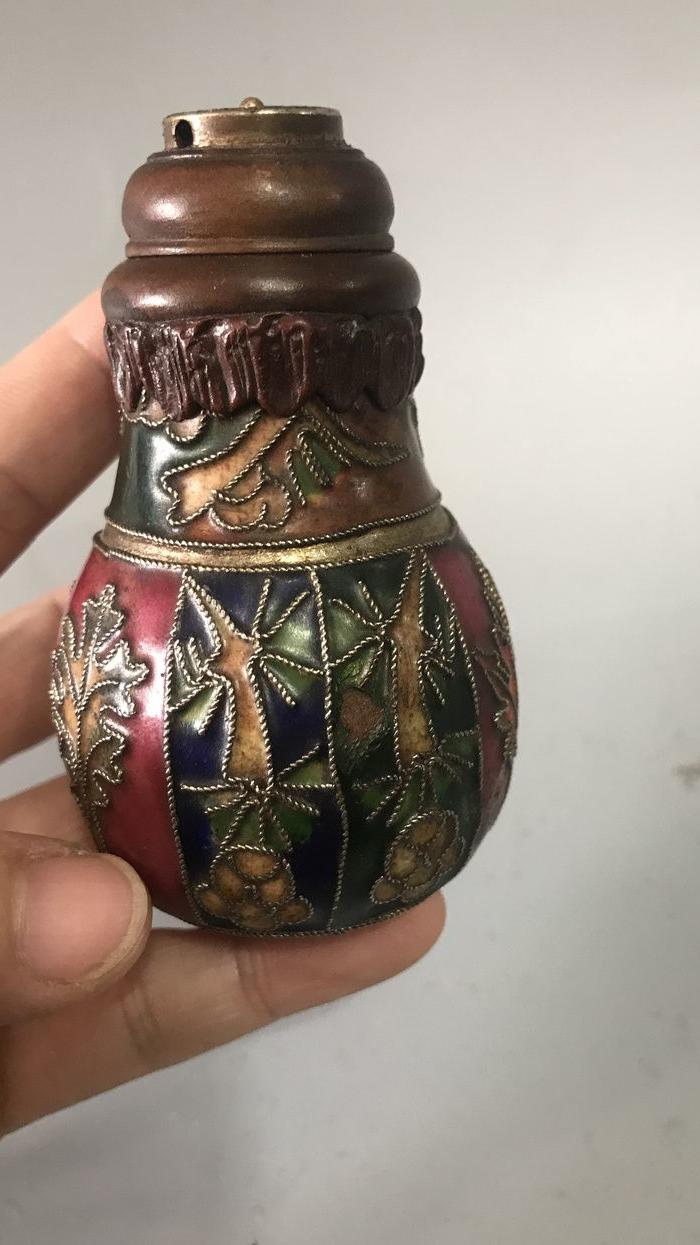 清代皇家贵族豪门公子把玩逗趣景泰蓝掐银葫芦蝈蝈罐