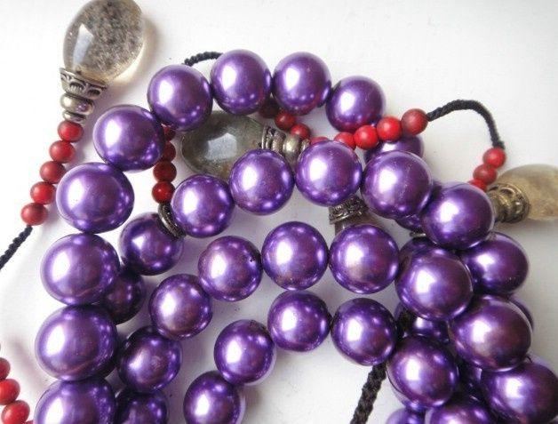 一条紫色珍珠朝珠项链