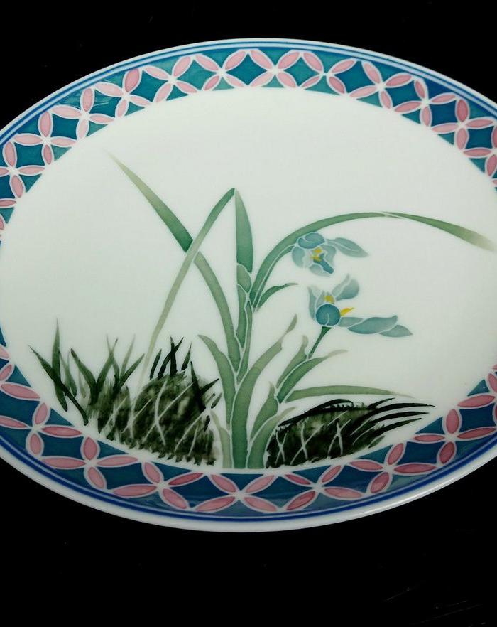 文革 景德镇轻工部陶瓷研究所釉中彩兰花盘子 高白胎瓷土
