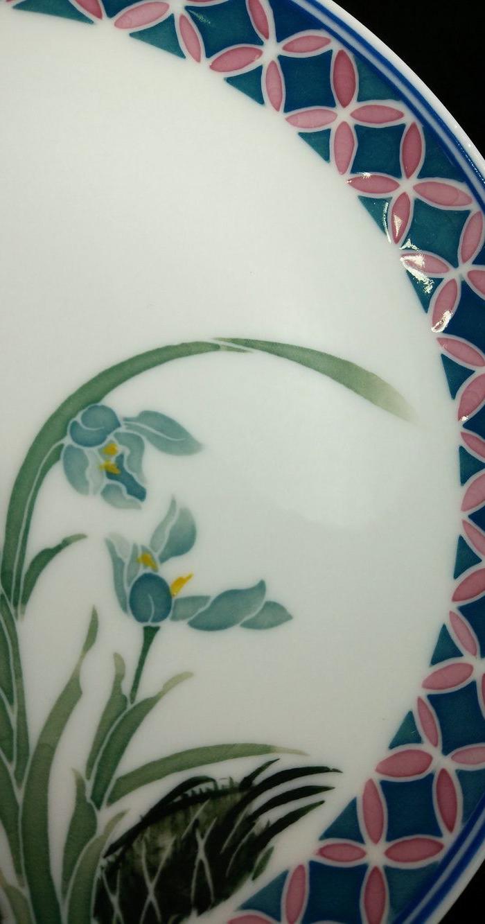 文革 景德镇轻工部陶瓷研究所釉中彩兰花盘子 高白胎瓷土