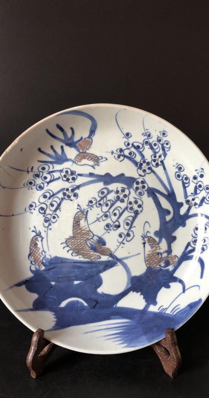 晚清青花釉里红喜鹊登梅大盘