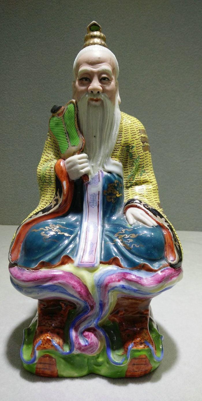 民国 荣记制造粉彩瓷瓷雕塑太上老君像摆件 道教旧藏老瓷