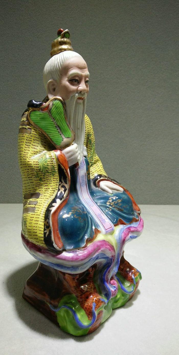 民国 荣记制造粉彩瓷瓷雕塑太上老君像摆件 道教旧藏老瓷