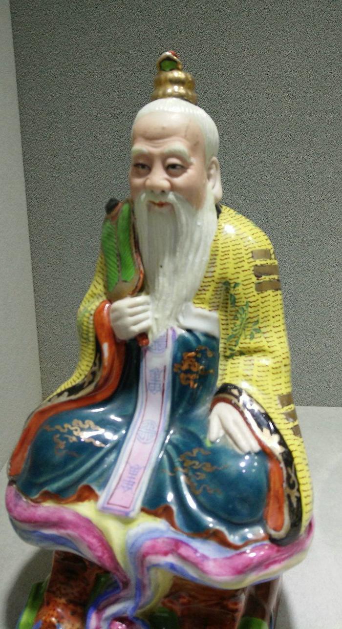 民国 荣记制造粉彩瓷瓷雕塑太上老君像摆件 道教旧藏老瓷