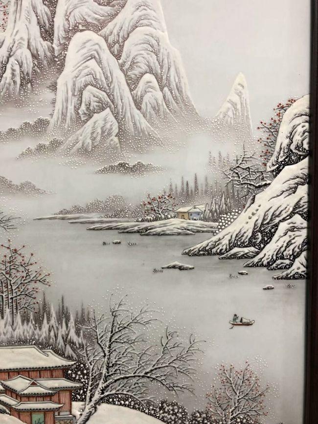 余文襄精品雪景瓷板画