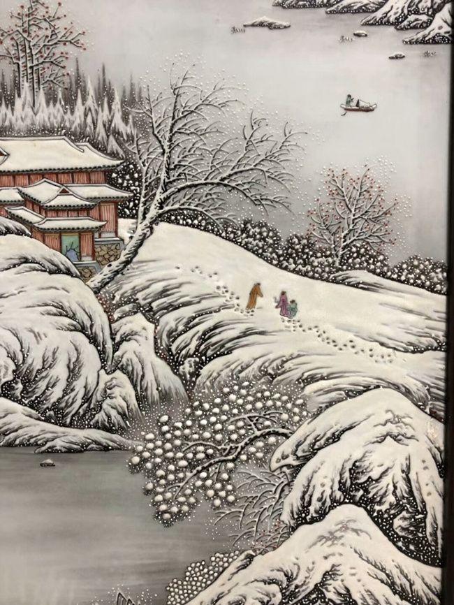 余文襄精品雪景瓷板画