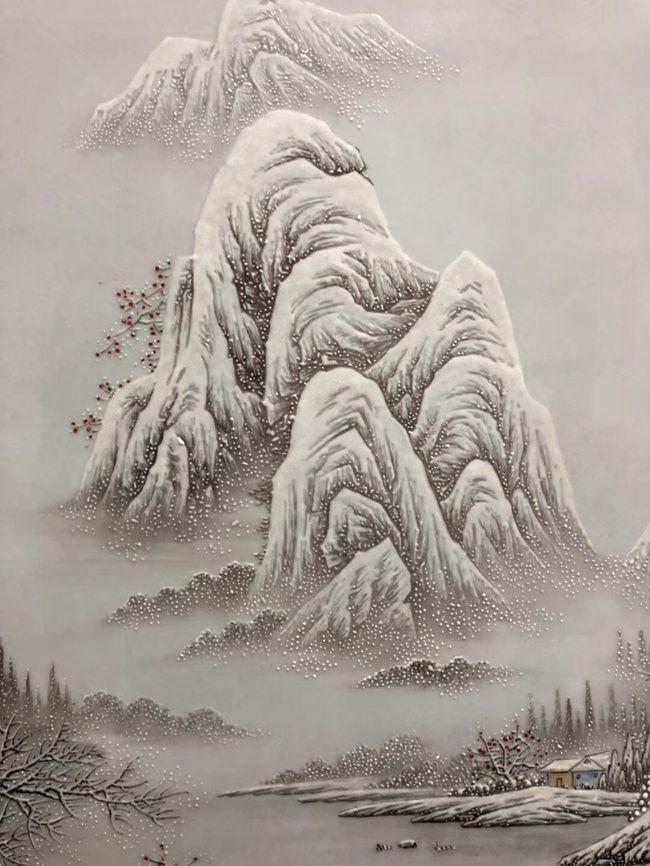 余文襄精品雪景瓷板画