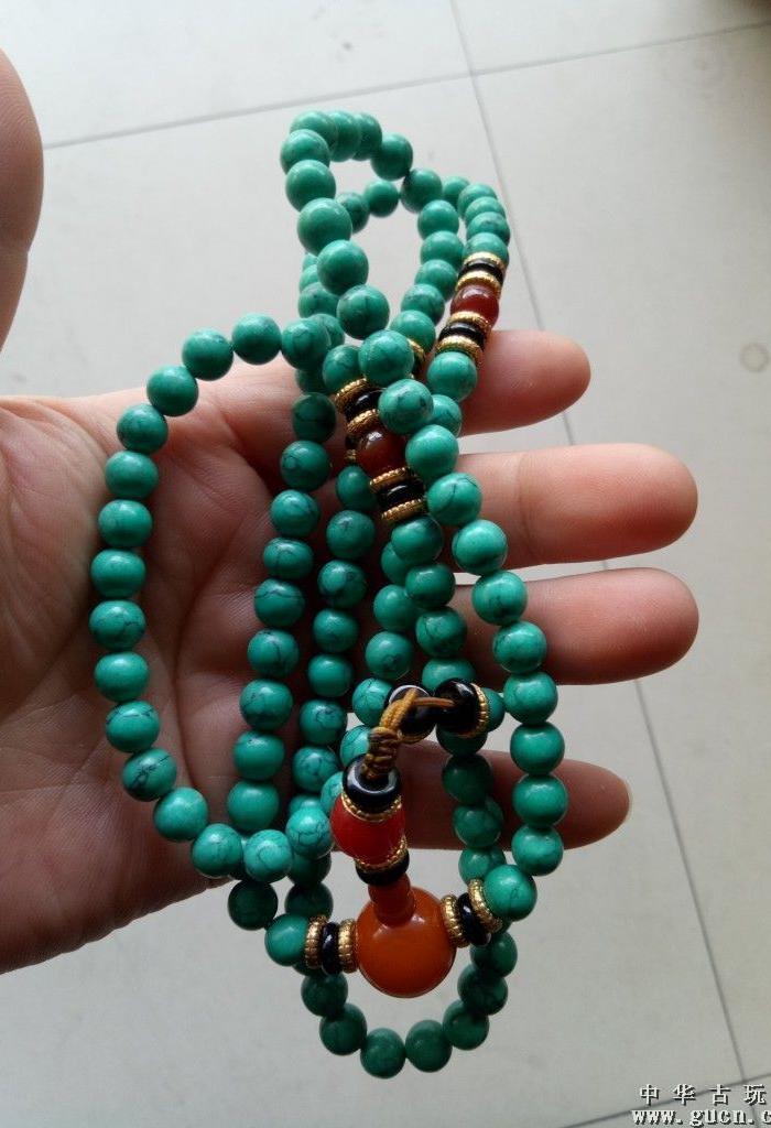 传世的绿松石佛珠链子108颗