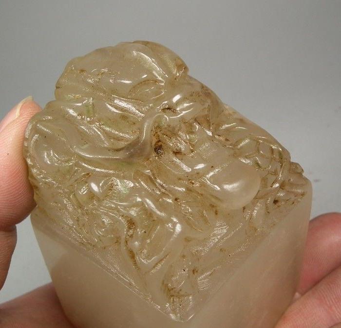 白色荔枝冻寿山石圆雕吐珠龙大方印章价格_买卖_交易_行情_拍卖_白色