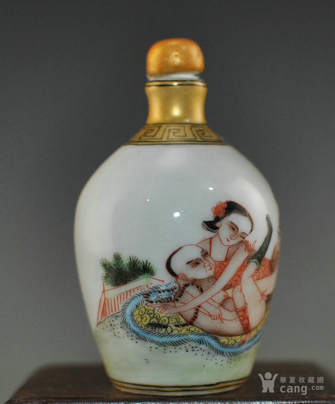 清晚期鎏金粉彩春宫纹寿古斋鼻烟壶.古董古玩古瓷器