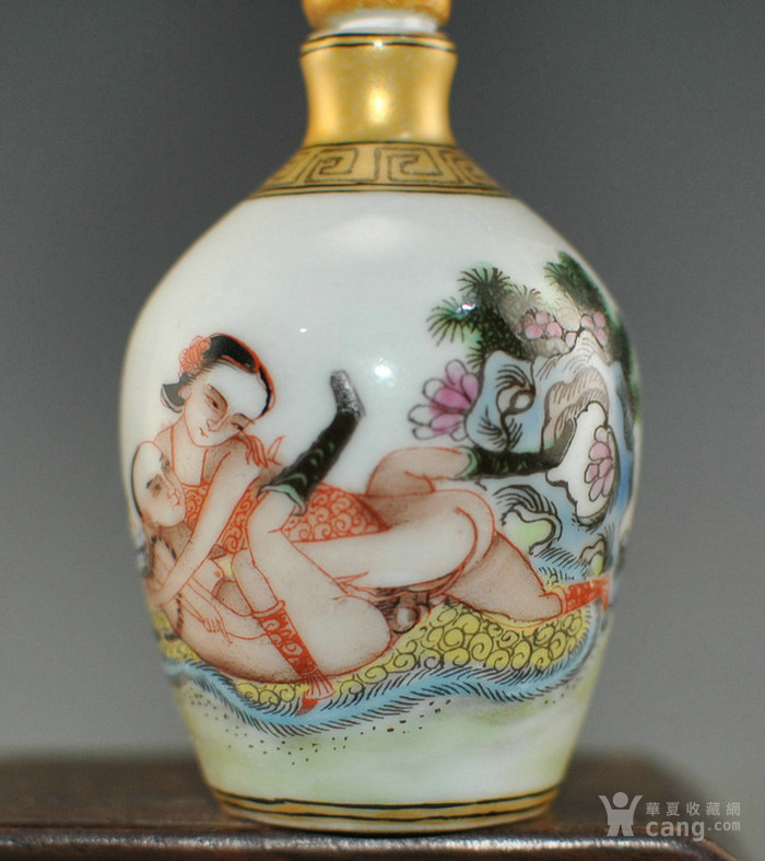 清晚期鎏金粉彩春宫纹寿古斋鼻烟壶.古董古玩古瓷器