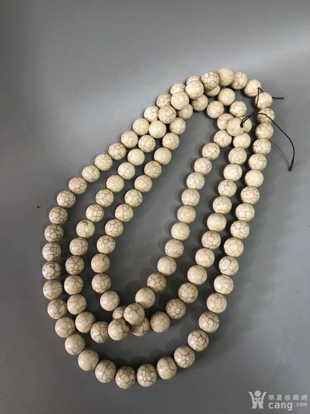 早期收来 天然白松石佛珠串 108颗 包浆老道