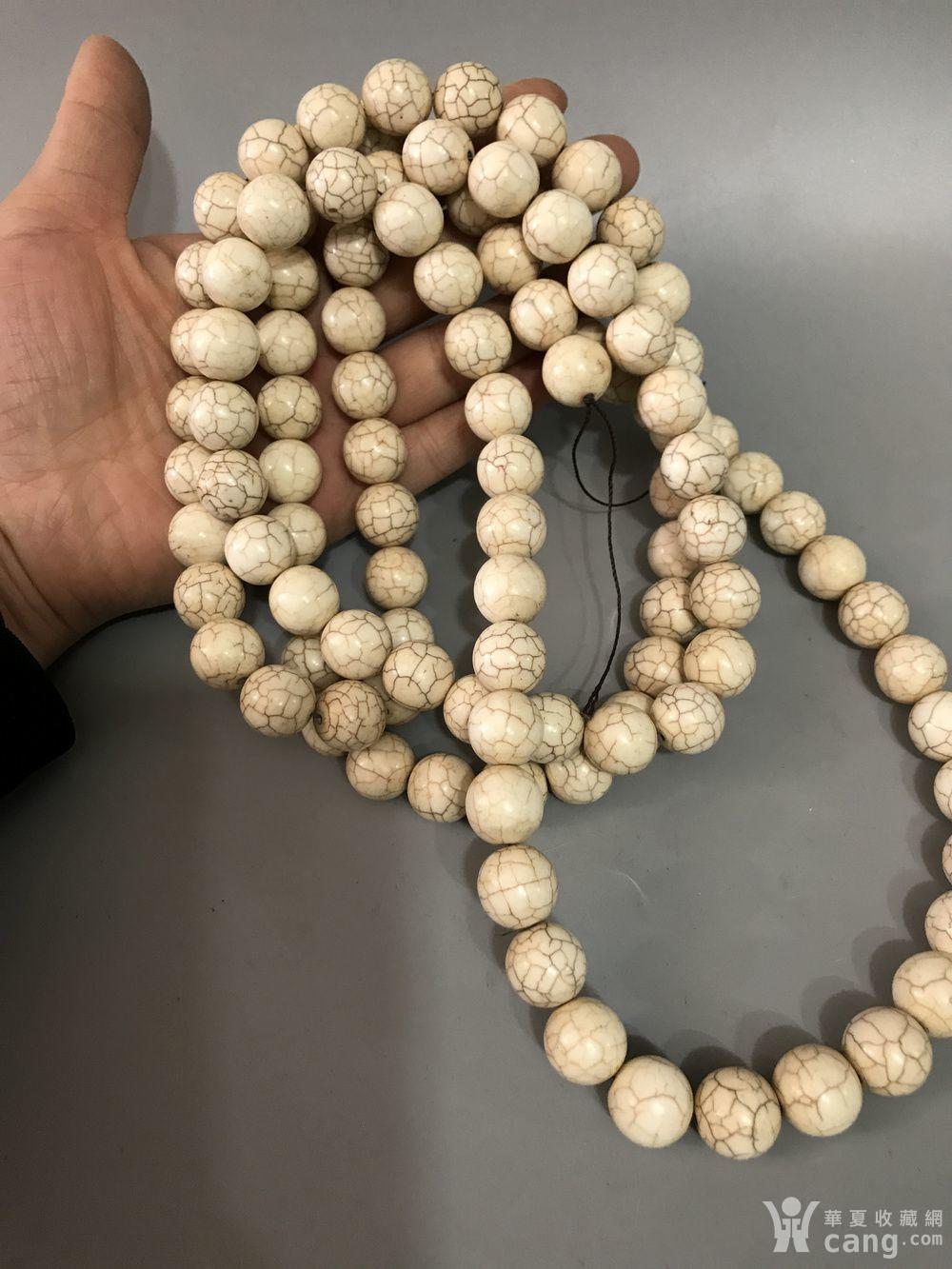 早期收来 天然白松石佛珠串 108颗 包浆老道