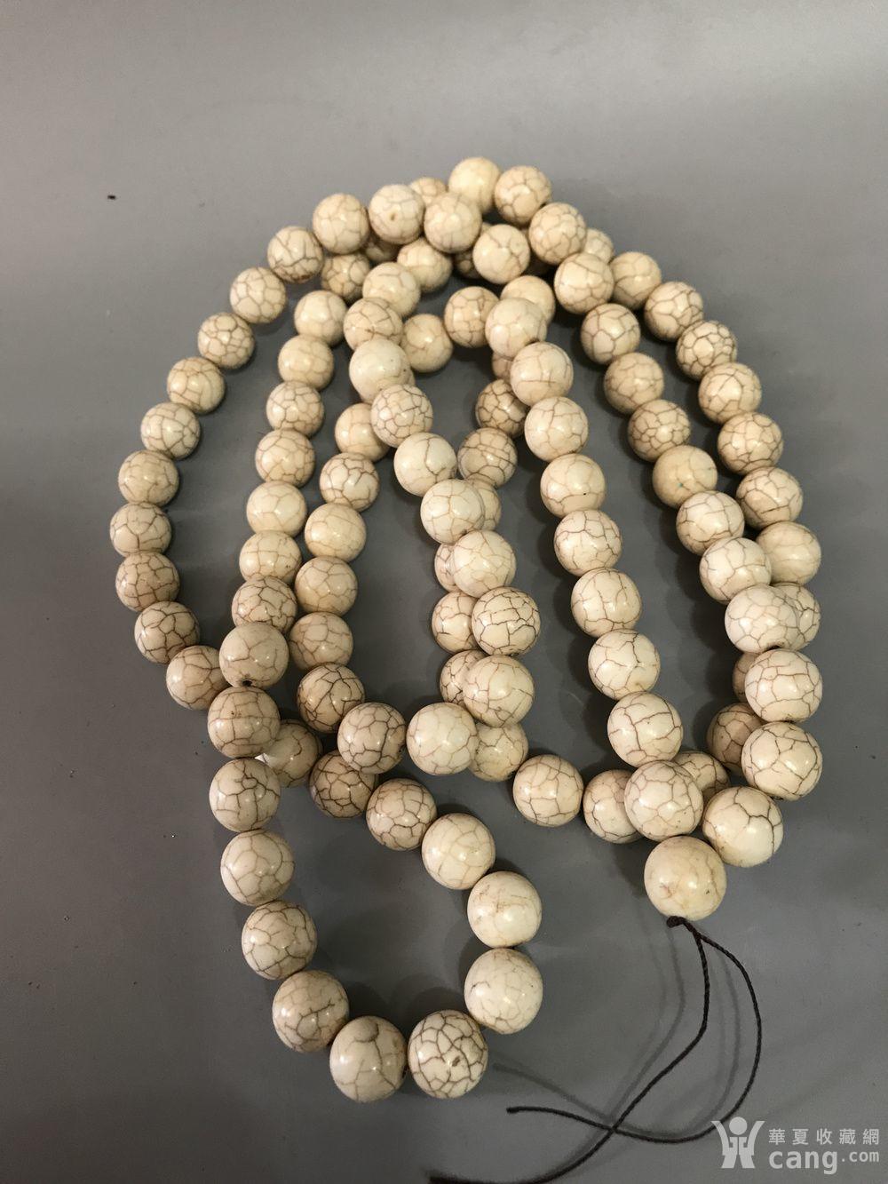 早期收来 天然白松石佛珠串 108颗 包浆老道