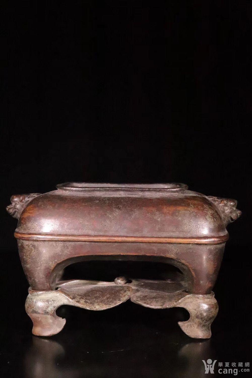 晚清,精铜铸造兽头四足香炉