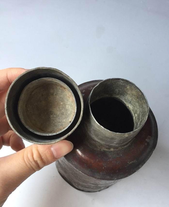 清中期锡制潮阳颜洽顺真料点铜茶叶罐