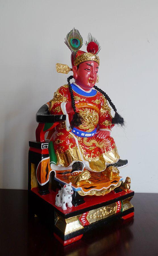 36厘米樟木雕漆线雕田都元帅相公爷