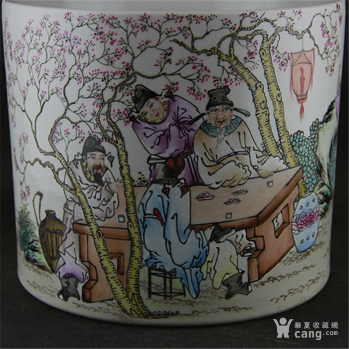 民国珠山八友王琦作品重工粉彩桃林夜宴图笔斗笔筒