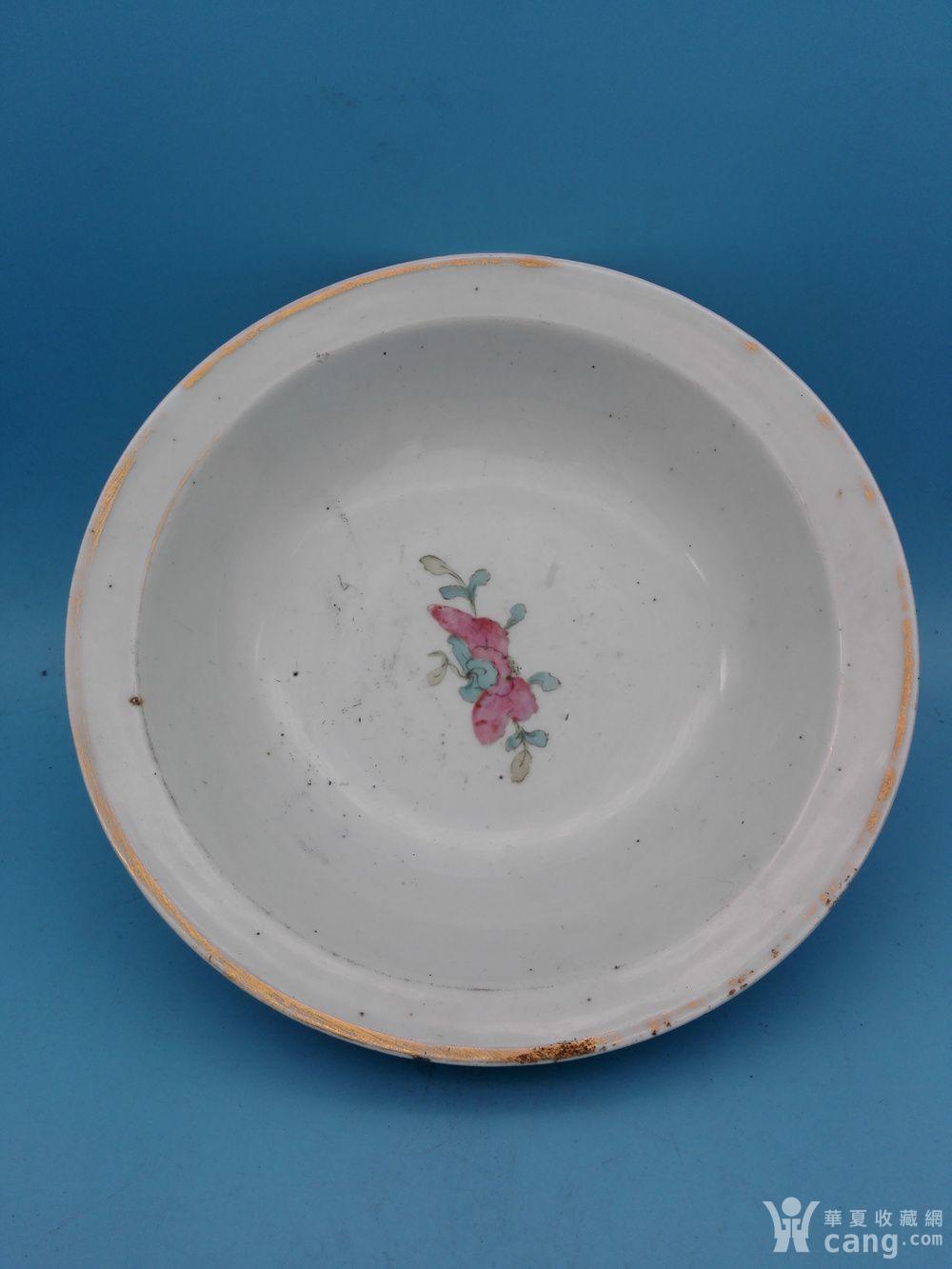 民国名家汪同顺作浅降彩美色清华纹大号高足贡碗一对