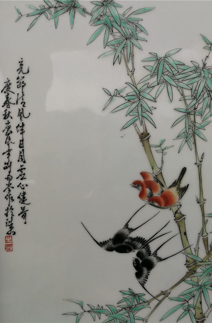 刘雨岺花鸟瓷板四屏风