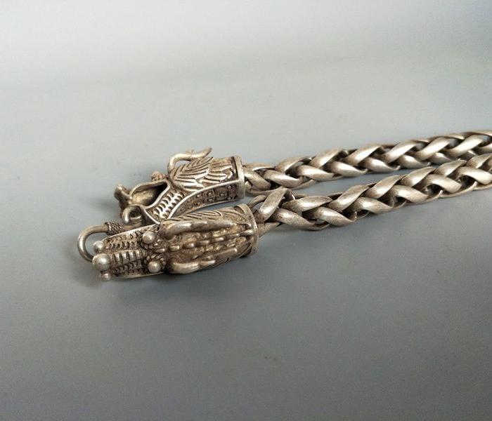 清代传世一串老龙头银项链